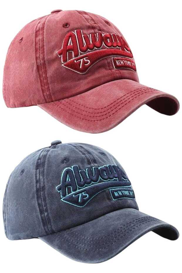 Unisex Vintage Always 75 Embroidered Adjustable Baseball Cap Hat Set of 2