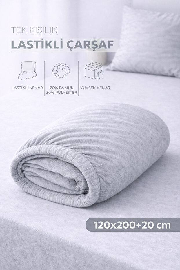 Çethome Cotton Gray Elastic Single Bed Sheet 120*200 cm