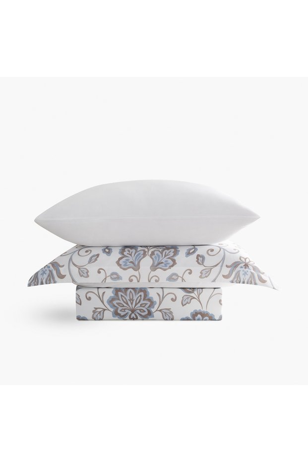 Verona Elegant Garden King Size 100% Aegean Cotton Duvet Cover Set - with Sheets - 4 Pillows Cream-Blue
