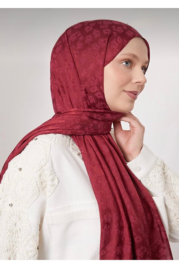 Leopard Pattern Italian Jacquard Shawl - Cherry