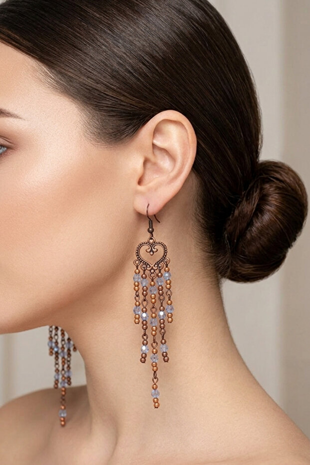 Crystal Ethnic Model Small Heart Earrings 11 Cm.