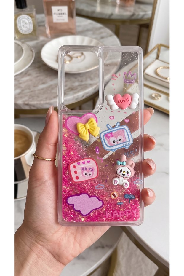 Galaxy S25 Ultra Case Transparent Protective Cover with Moving Glitter 3D Characters and Love Figures
