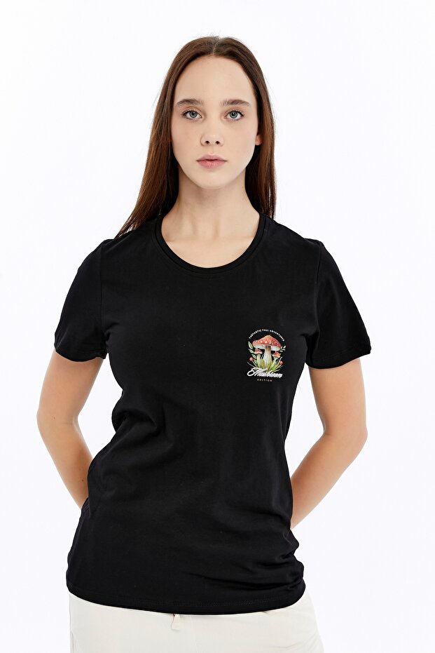 Printed Women's T-Shirt Mushroom Black