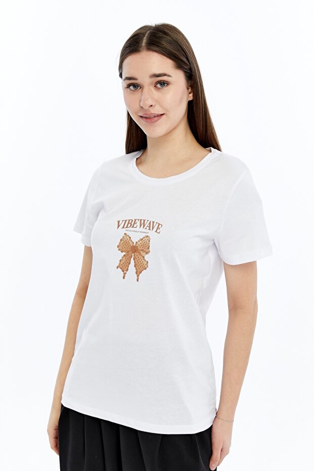 Printed Women's T-Shirt Ribbon White