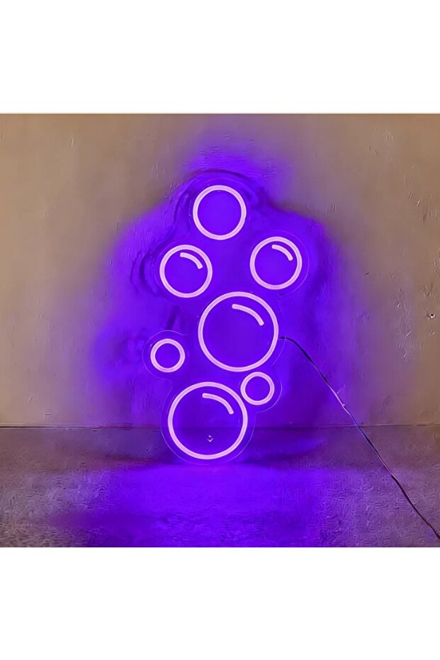 لافتة نيون LED على شكل فقاعات 50×35 سم بضوء أزرق مع قاعدة أكريليك 6 مم، ديكور جداري أنيق للعرض