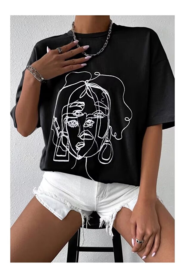 Patterned Face Printed T-Shirt