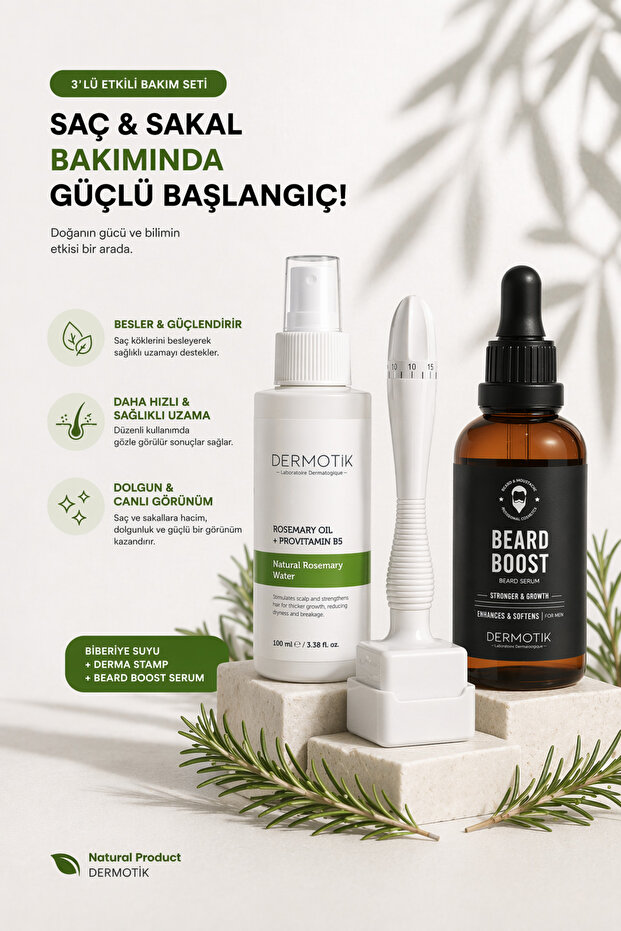 Dermastamp Hair and Beard Set | Anti-Visibility Rosemary Water & Serum Support
