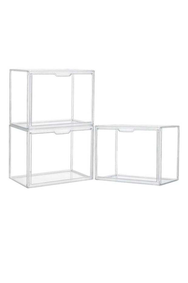 3 Piece Stackable Bag Organizer,Clear Display Case with Magnetic Door,Extra Large Handbag and Cosmetic Storage Box
