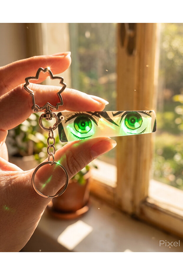 Anime Attack on Titan Eren Yeager Keychain with Glowing Eyes in the Sun