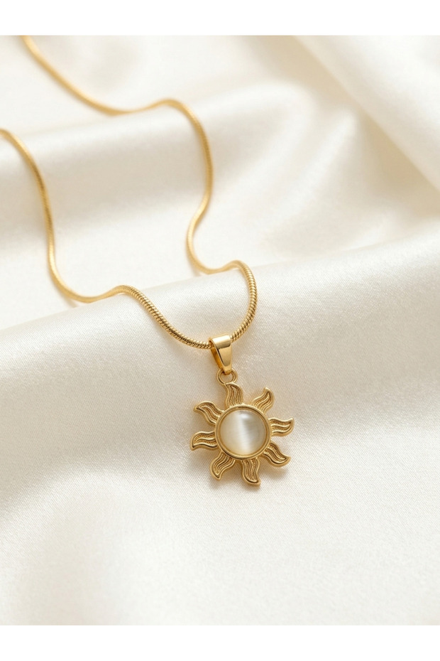 Women's Stainless Steel Gold Sun Model Necklace