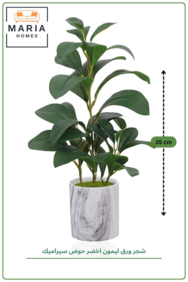 نبتة ليمون اصطناعية في وعاء سيراميك رخامي بطول 35 سم للديكور على الطاولة