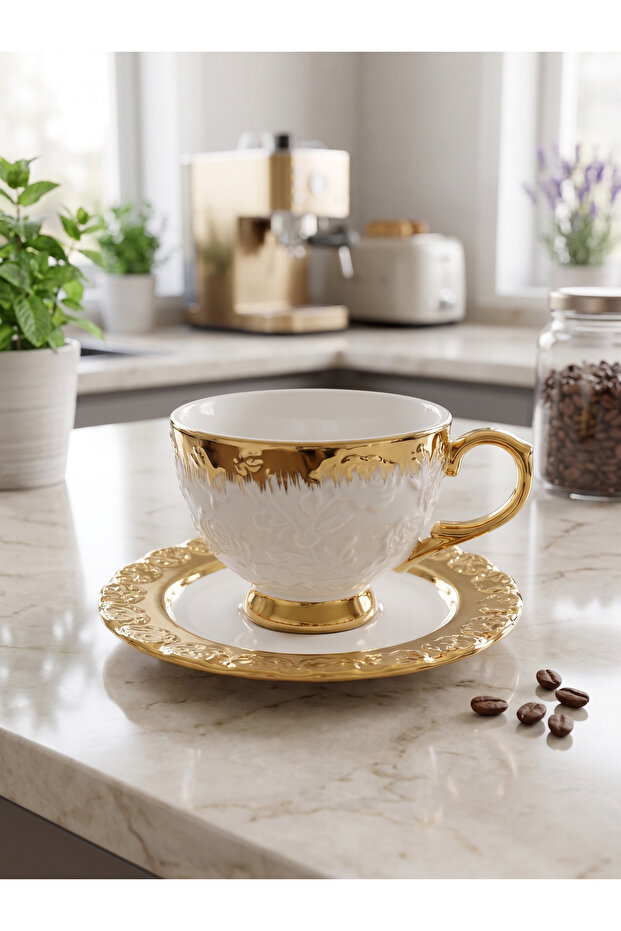 White Relief Gold Series - Embossed Floral Pattern & Foil 6-Person Set