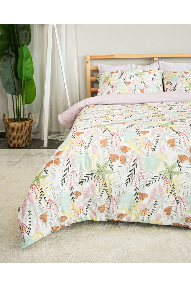 Bubble Cotton Double Pink Duvet Cover Set with Elastic Sheet 200X220 cm Powder