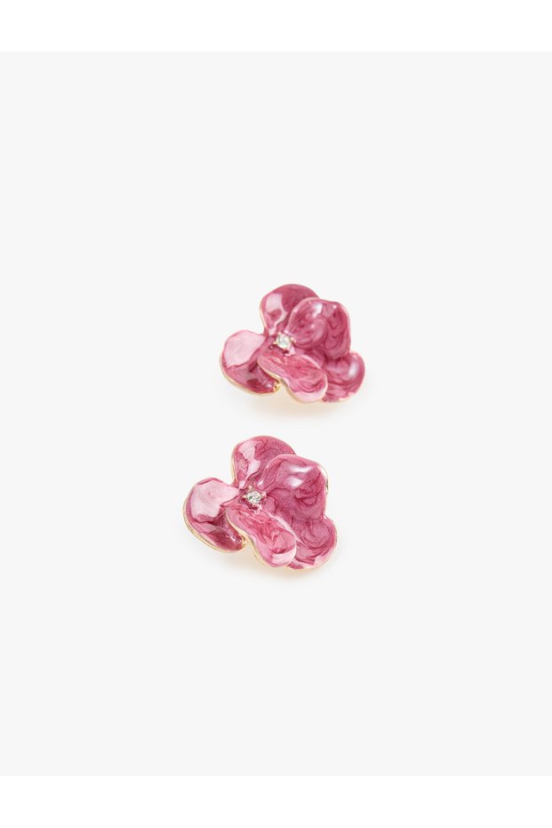 Stone Detailed Abstract Floral Earrings
