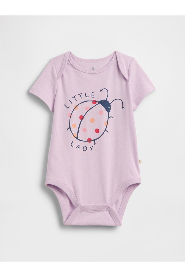 Bebek Mor Grafik Baskılı Bodysuit