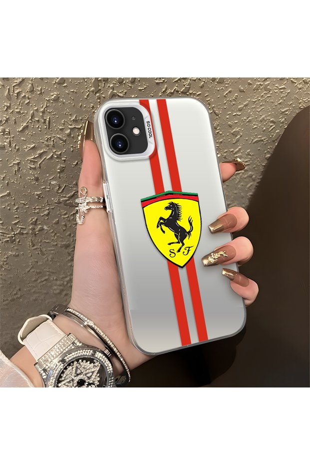 iPhone 11 Compatible Silicone Edge Hard Back Anti-Fall Phone Case Ferrari Patterned