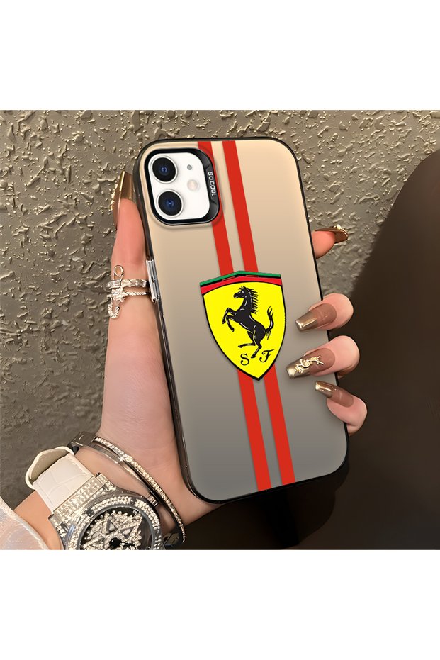 iPhone 12 Compatible Silicone Edge Hard Back Anti-Fall Phone Case Ferrari Patterned