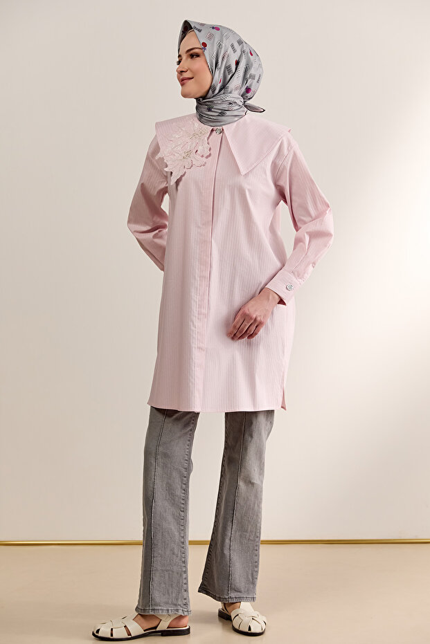 Çiçek Aplikeli Pamuklu Tunik - 1
