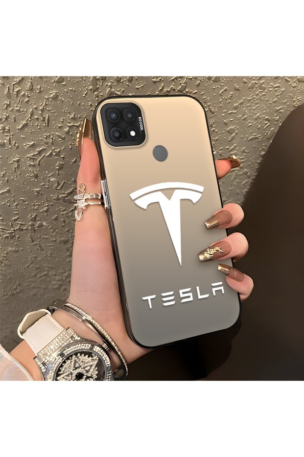Oppo A15 Compatible Silicone Edge Hard Back Anti-Fall Phone Case Tesla Patterned