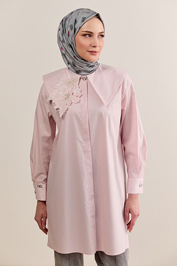 Çiçek Aplikeli Pamuklu Tunik - 2