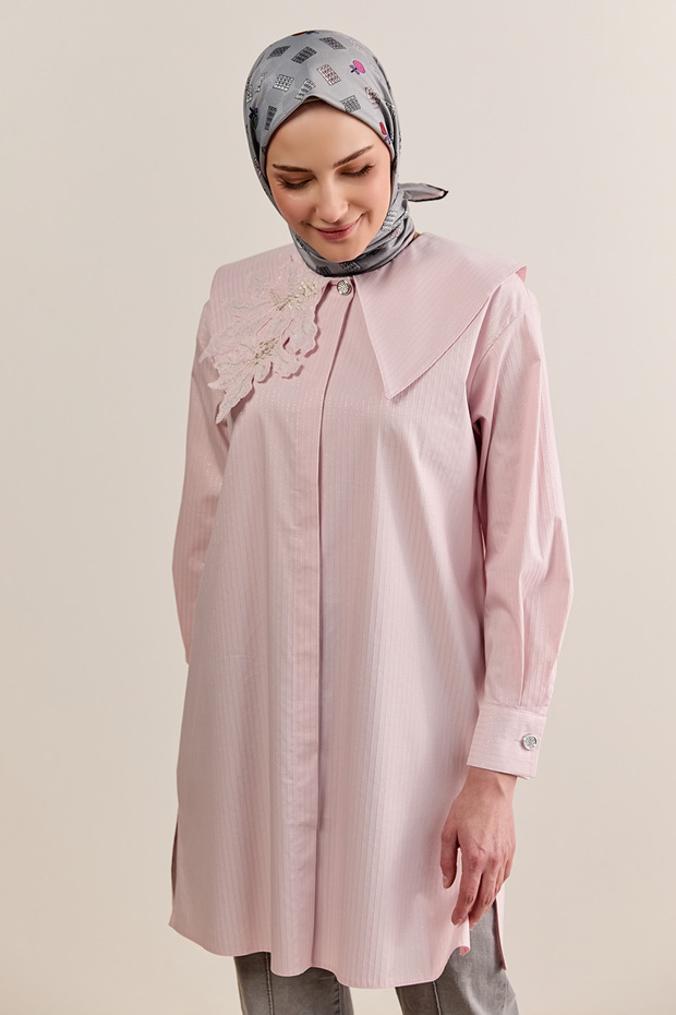 Çiçek Aplikeli Pamuklu Tunik - 3