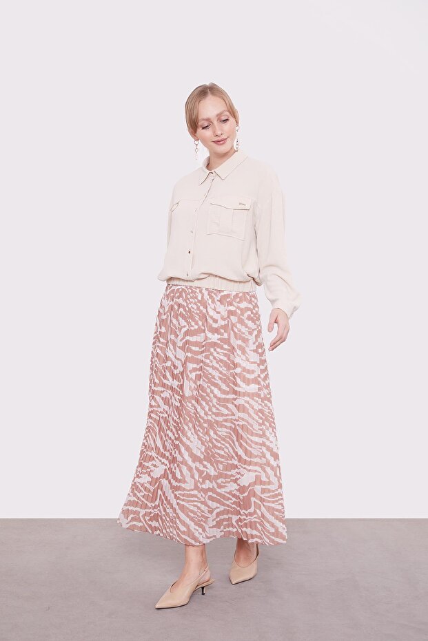 Camel Zebra Pattern Skirt - 2