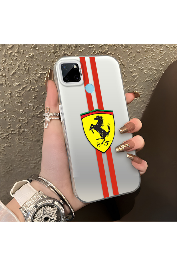 Realme C21Y Compatible Silicone Edge Hard Back Anti-Fall Phone Case Ferrari Patterned