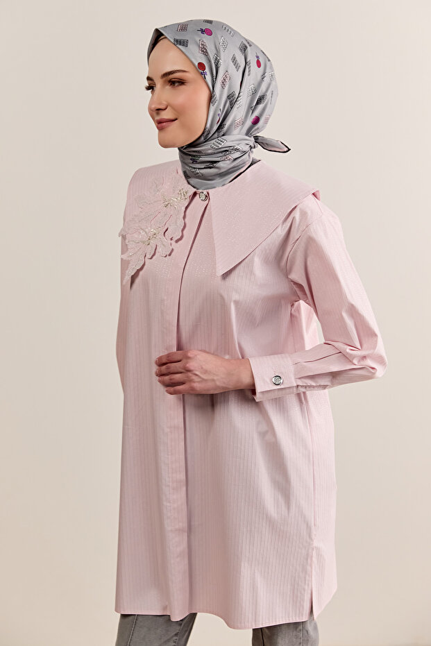 Çiçek Aplikeli Pamuklu Tunik - 4
