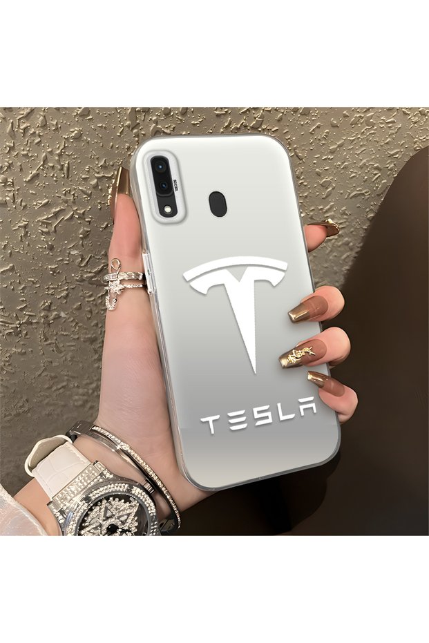 Samsung Galaxy A20 Compatible Silicone Edge Hard Back Anti-Fall Phone Case Tesla Patterned