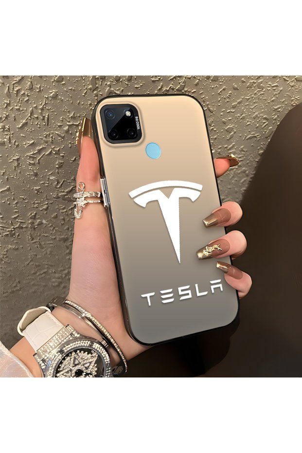Realme C21Y Compatible Silicone Edge Hard Back Anti-Fall Phone Case Tesla Patterned