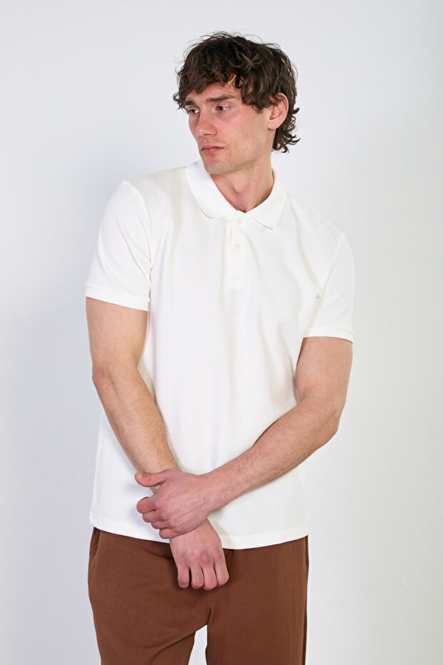 Men's Waffle Polo Collar T-Shirt - Ecru