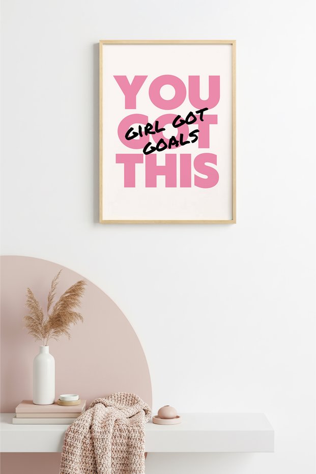 Natural Wood Framed Retro Typography Art Print - Pink Tones Motivational Quote |   Huhu2493 - Single Table Natural Wood Frame