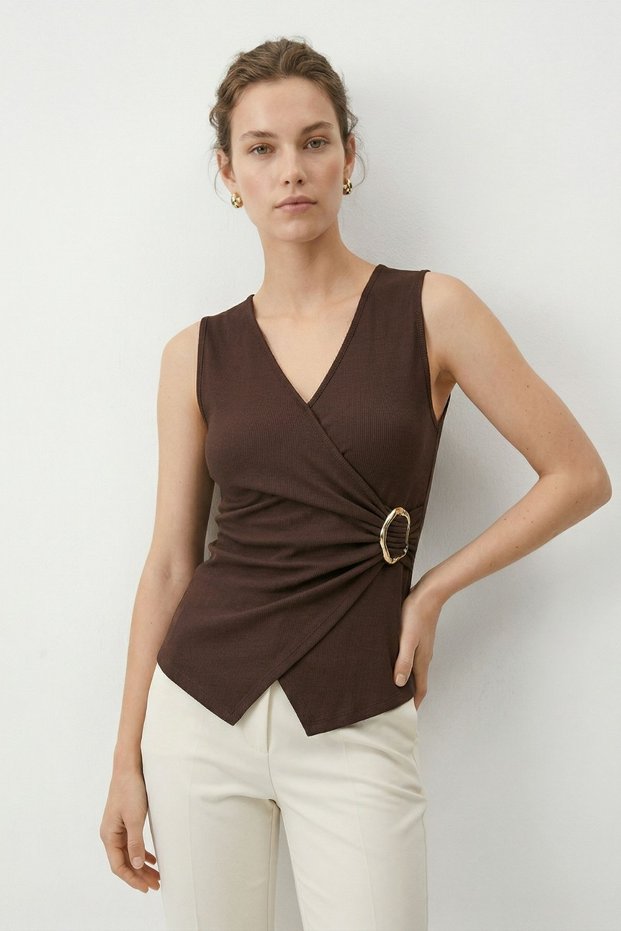 Bitter Brown Zero Sleeve Blouse with Accessories 2303