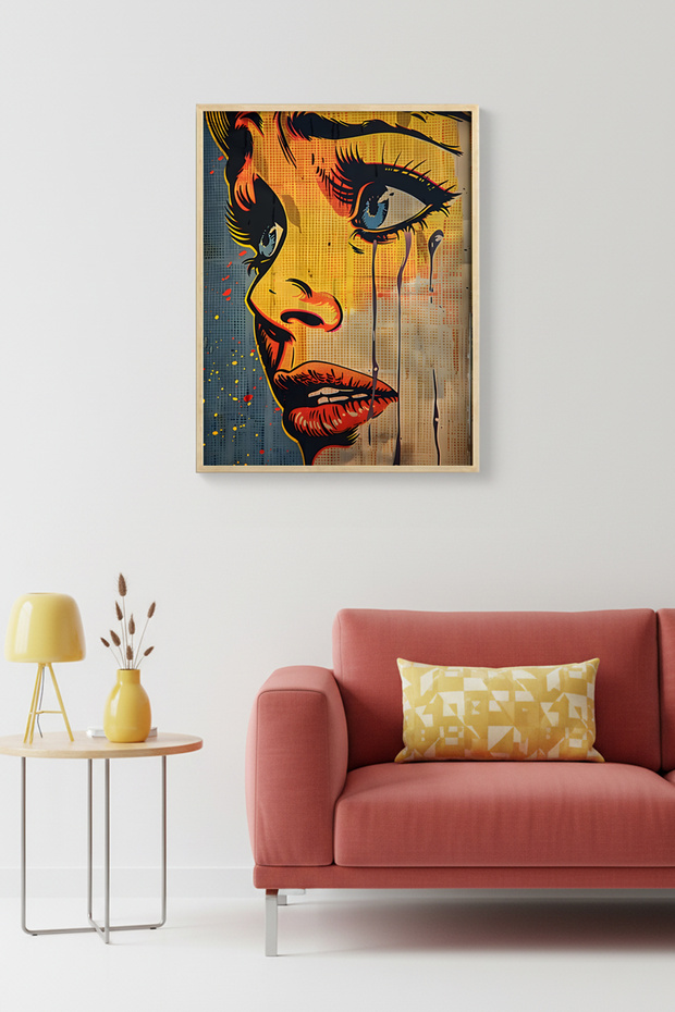 Natural Wood Framed Graphic Patterned Painting - Vibrant Tones | Huhu1756
