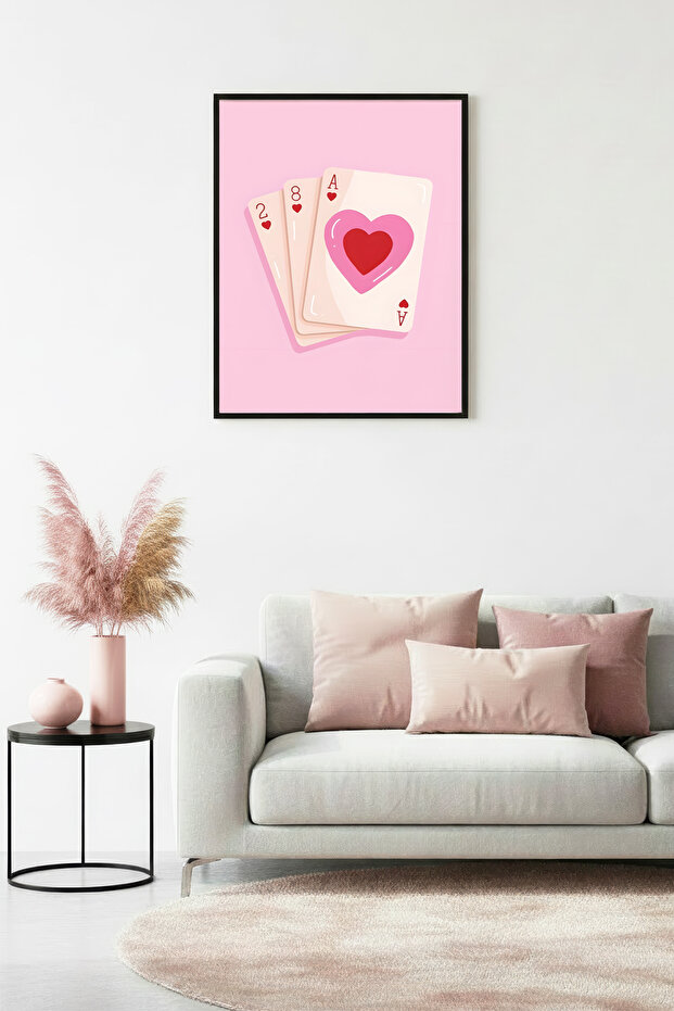Black Wooden Framed Heart Patterned Painting - Game Themed Decoration | Huhu1868 - Single Table Black Frame