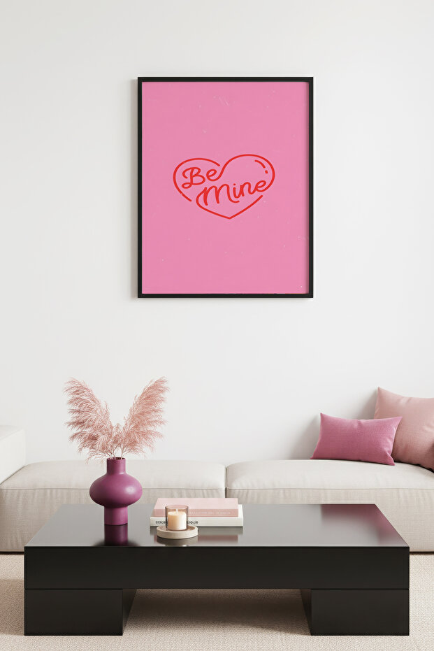 Black Wooden Framed Retro Heart Patterned Painting - Be Mine Love Themed |   Huhu2823 - Single Table Black Frame