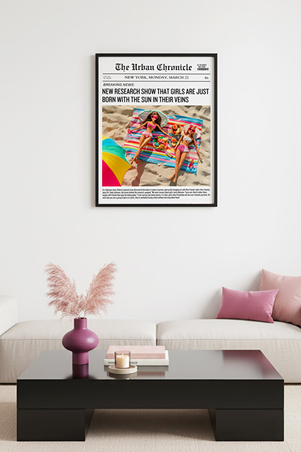 Black Wooden Framed Retro Painting - Summer Themed Drawing | Huhu2090 - Single Table Black Frame