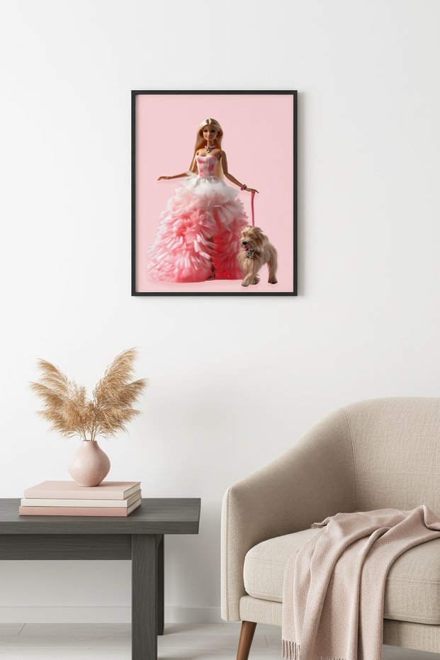 Black Wooden Framed Retro Painting - Pink Vintage Style | Huhu2649 - Single Table Black Frame
