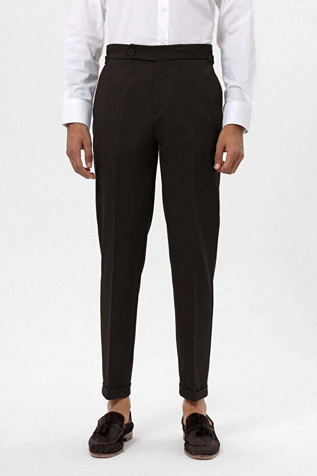 Brown High Waist Regular Fit Men's Trousers