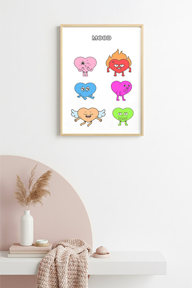 Natural Wood Framed Retro Painting - Emotional Mood Set | Huhu2701 - Single Table Natural Wood Frame