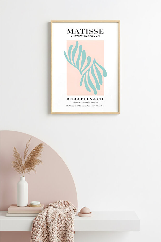 Natural Wood Framed Retro Palm Leaf Painting - Tropical Green | Huhu2855 - Single Table Natural Wood Frame