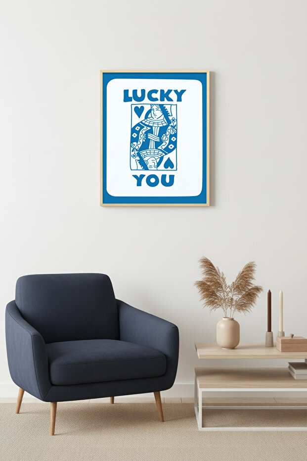 Natural Wood Framed Retro Painting - Pop Art Lucky Card Pattern | Huhu2684 - Single Table Natural Wood Frame