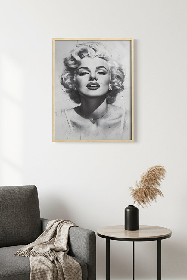 Natural Wood Framed Portrait Sketch Painting - Black and White Art | Huhu1972 - Single Table Natural Wood Frame