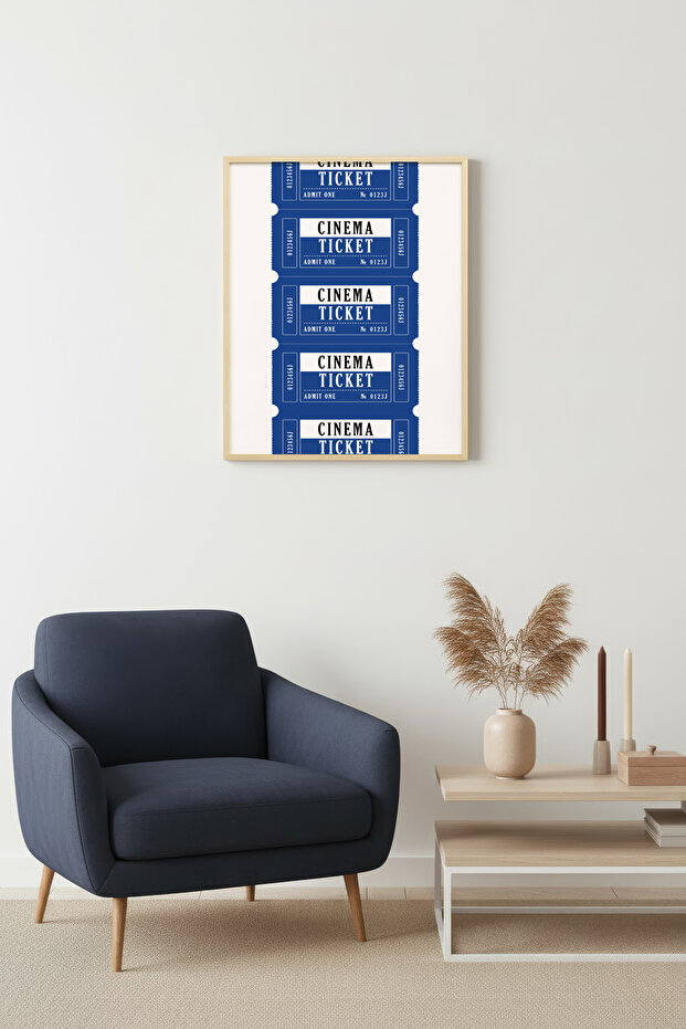 Natural Wood Framed Retro Movie Ticket Table - Film Themed | Huhu2394 - Single Table Natural Wood Frame