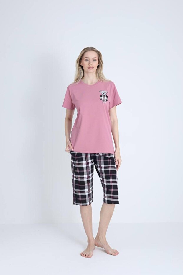 Cycling Collar Cotton Short Sleeve Women's Capri Set