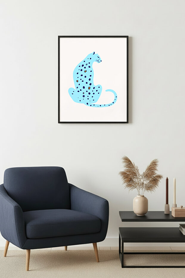 Black Wooden Framed Retro Cat Painting - Abstract Patterned Animal | Huhu2700 - Single Table Black Frame