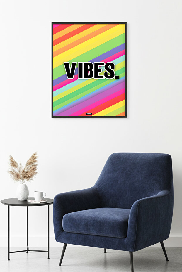Natural Wood Framed Striped Patterned Painting - Vibrant Tones | Huhu1752