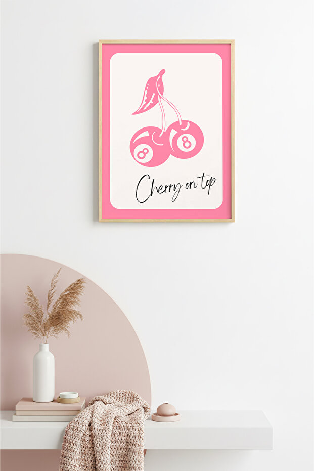 Natural Wood Framed Retro Painting - Cherry on Top Strawberry Pattern | Huhu2498