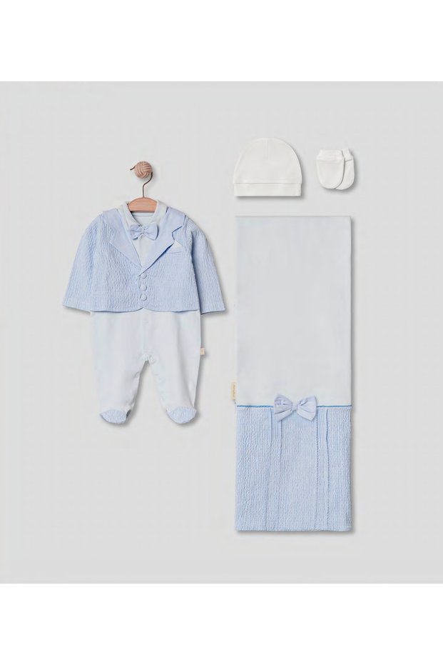Newborn Hospital Release, Mevlüt Set of 4 Baby Items (Jumpsuit, Hat, Gloves, Blanket)