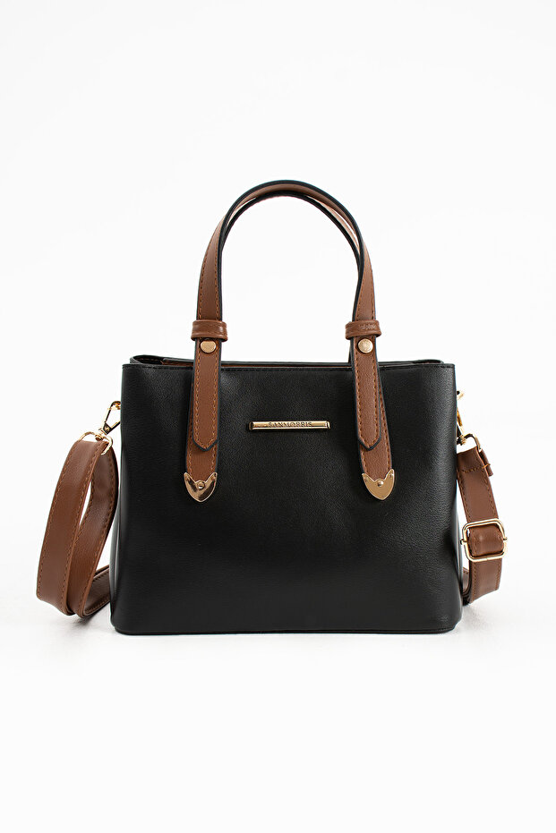 Black Women's Hand and Shoulder Bag Stylish Design Handbag with Adjustable Strap